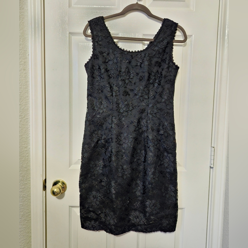 Panache Black Floral Vintage 90s Sheath Midi Dress 8